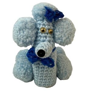 True Vtg Mid-century 1950s 1960s Crochet Blue Poodle Soap Cover Bar Decor MCM
